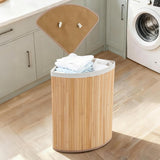 Garvee 58L Bamboo Laundry Basket with Lid, Foldable Clothes Hamper for Bedroom, Bathroom, Dorm, Laundry Room, Large, Natural Wood Color - Natural