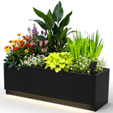 Garvee 47"x16" LED Metal Planter Box with Exterior Light Strips & Controller for Patio & Garden Ambiance, 47x16 Inches, Black