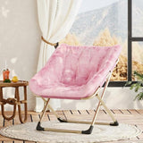 Garvee Rabbit Fur Saucer Chair - Foldable Comfy Lounge Chair with Metal Frame for Kids, Teens & Adults - Cozy Indoor Lazy Sofa, Grey - Pink