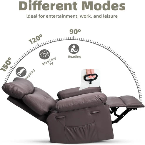 Fauteuil inclinable surdimensionné Garvee - Grand fauteuil inclinable manuel en cuir PU pour adultes, Lazy Boy grand confort avec rembourrage éponge 1,5X et mécanisme d'inclinaison facile pour la détente, café