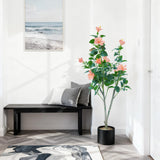 Garvee Artificial Hibiscus Tree 120cm - Realistic Silk Flowers & Plastic Leaves - Durable Low Maintenance Indoor Decor - Nordic Style Living Room Entryway - White Pot - Schwarzes Becken