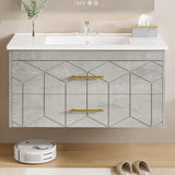 Garvee 36" Bathroom Vanity with Sink, Floating Vanity with Ceramic Basin, 2 Large Storage Drawers, Modern Wall Mounted Cabinet, Grey - Grey