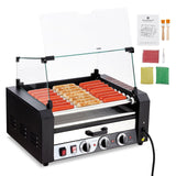 Garvee Hot Dog Roller Electric 24 Capacity 9 Roller Stainless Steel Commercial Grade Sausage Grill Cooker Machine with Dual Temp Control and Bun Warmer Shelf