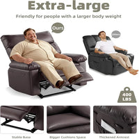 Fauteuil inclinable surdimensionné Garvee - Grand fauteuil inclinable manuel en cuir PU pour adultes, Lazy Boy grand confort avec rembourrage éponge 1,5X et mécanisme d'inclinaison facile pour la détente, café