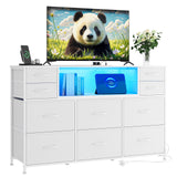 Garvee 10 Fabric Drawers Dresser TV Stand with Power Outlet & LED Light for 45-55" TV White - White
