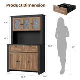 Garvee 66" Tall Pantry Cabinet with Power Outlet & LED Light, Kitchen Storage Cabinet, Water Ripple Acrylic Panel, Large Hutch, White - Brown & Black