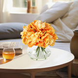 Garvee Real Touch Silk Peony Artificial Flowers with Glass Vase, Large Orange Peonies for Wedding Centerpiece, Home Table, Party & Bathroom Decor - Orange