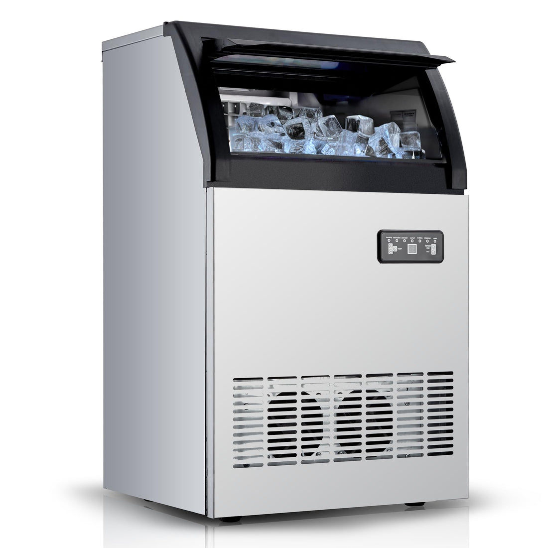 Garvee High-Efficiency Commercial Ice Maker Machine – 100lbs/24H, 33lbs Storage, Stainless Steel, Under Counter, Self-Cleaning, Dual Water Inlet, LED, Fast 45pcs Clear Ice, for Bar, Restaurant, Office, Silver Black
