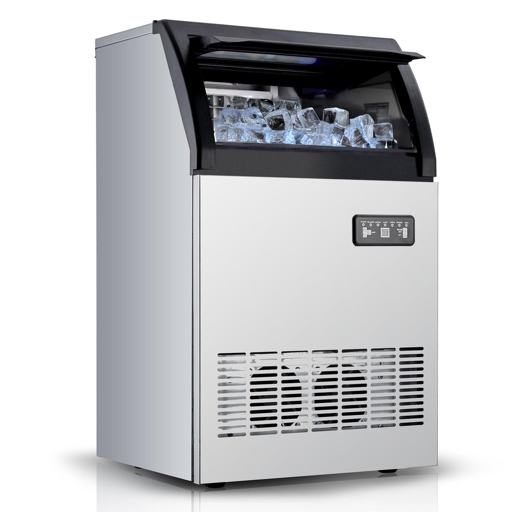 Garvee High-Efficiency Commercial Ice Maker Machine – 100lbs/24H, 33lbs Storage, Stainless Steel, Under Counter, Self-Cleaning, Dual Water Inlet, LED, Fast 45pcs Clear Ice, for Bar, Restaurant, Office, Silver Black