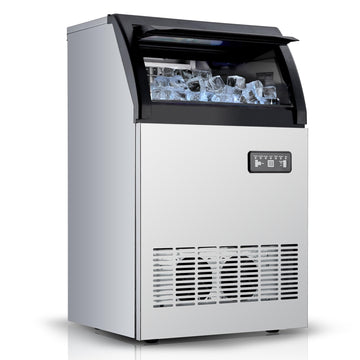 Garvee High-Efficiency Commercial Ice Maker Machine – 100lbs/24H, 33lbs Storage, Stainless Steel, Under Counter, Self-Cleaning, Dual Water Inlet, LED, Fast 45pcs Clear Ice, for Bar, Restaurant, Office, Silver Black