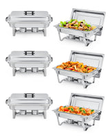 Garvee Chafing Dish Buffet Set 6 Pack, 8QT Stainless Steel Food Warmer With Lid & Foldable Frame For Parties Wedding Catering, Silver