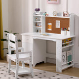 Garvee Kids Study Desk and Chair Set - Features Bookshelf, Bulletin Board, and Cabinets - Perfect for Boys and Girls Ages 3-8 - White