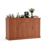 Garvee Fluted Buffet Cabinet 58" Sideboard With 4 Doors & 2 Drawers For Dining Room Kitchen Console Table Coffee Bar Living Room, Gold Handles, Adjustable Shelves, Coffee Color - Walnut Wood Color
