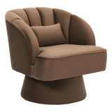 Garvee 360° Swivel Velvet Barrel Accent Chair With Striped Backrest For Living Room Bedroom Reading Nook, Plush Padding, Modern Design - Coffee