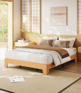 Garvee Queen Size Platform Wood Bed Frame, Farmhouse Style, Noise-Free Slats, Natural Finish, Easy Assembly - Pine