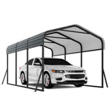 Garvee 10' x 15' x 8.5' Heavy Duty Metal Carport with Galvanized Steel Roof, Outdoor Metal Car Shelter for Tractors, Boat, Car, Grey