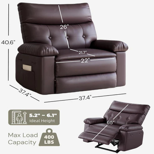 Fauteuil inclinable surdimensionné Garvee - Grand fauteuil inclinable manuel en cuir PU pour adultes, Lazy Boy grand confort avec rembourrage éponge 1,5X et mécanisme d'inclinaison facile pour la détente, café