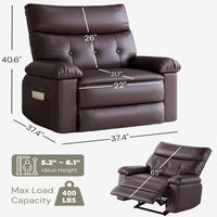 Fauteuil inclinable surdimensionné Garvee - Grand fauteuil inclinable manuel en cuir PU pour adultes, Lazy Boy grand confort avec rembourrage éponge 1,5X et mécanisme d'inclinaison facile pour la détente, café