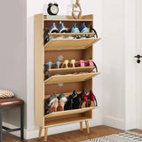 Garvee Shoe Cabinet Rattan Storage Organizer for Entryway Slim 9.25''x23.62''x52.95'' Natural Color
