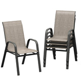 Garvee Patio Chairs Set of 4 Outdoor Stackable Dining Chairs with Textilene Fabric High Back Brown - Brown