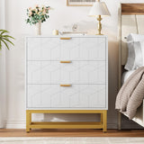 Garvee 3 Drawer Dresser Wood Chest Drawers with Storage for Closet Bedroom Modern Bedside Nightstand with Gold Handles White 23.6in x 15.8in x 27.9in