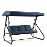 Garvee 3-Seat Outdoor Convertible Swing Glider with Adjustable Canopy for Patio Backyard Porch Garden, 2-in-1 Bench to Flat Bed, Blue - Blue