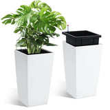 Garvee 16 Inch Tall Planters Set Of 2 With Water Level Monitor And Automatic Watering System, Black, Durable Weather-Resistant Plastic - White