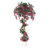 Garvee 6FT Artificial Bougainvillea Tree With White Pot For Indoor Home Decor Garden Wedding Office, Realistic Faux Tall Plant, Pink