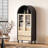 Garvee 71" Arched Cabinet With Glass Doors, Modern Tall Kitchen Pantry Storage, Adjustable Shelves, Wood Display Bookcase For Living Room, Dining Room, White