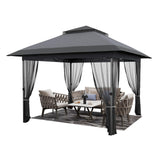 Garvee 12 ft x 12 ft Softtop Gazebo With Mosquito Netting Double Roofs Outdoor Party Tent Shelter For Gardens Patios Lawns - Gray