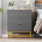 Garvee 3 Drawer Dresser Wood Chest Drawers with Storage for Bedroom Closet Grey with Gold Handles Modern Bedside Nightstand 23.6x15.8x27.9 inches