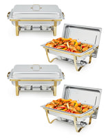Garvee Chafing Dish Buffet Set 4 Pack, 8QT Stainless Steel Food Warmer with Lid & Foldable Frame for Parties Wedding Catering, Gold