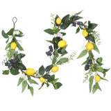 Garvee 6 FT Artificial Lemon Garland with Blueberries and White Flowers for Front Door and Fireplace, Yellow and Green