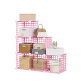 Garvee 6-Cube Wire Grid Storage Organizer Modular Metal Shelf Unit for Bedroom Closet Living Room 12.6" Pink - Pink