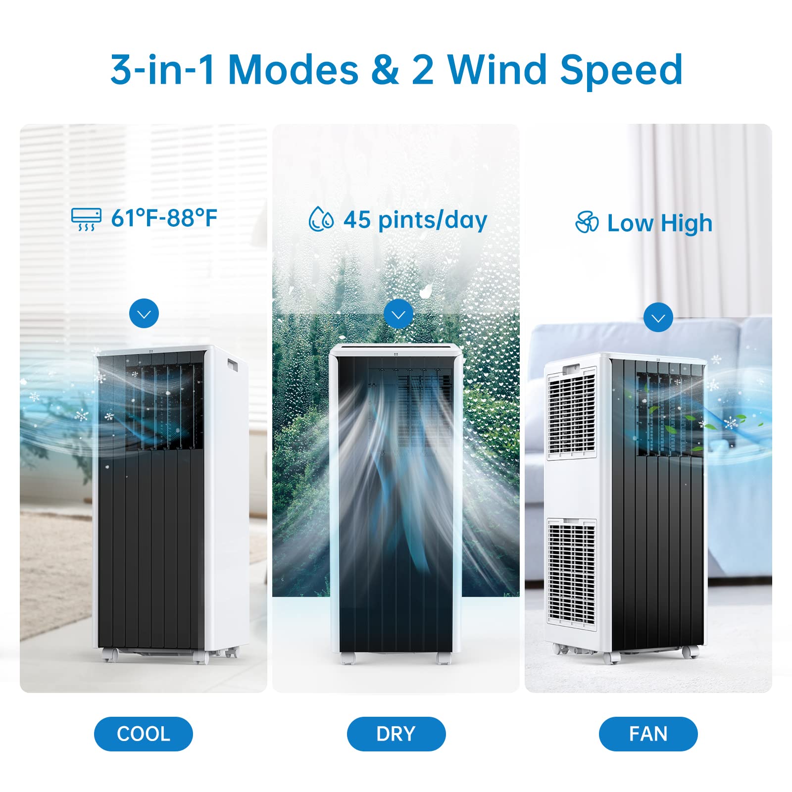 Garvee 8000 BTU Portable Air Conditioner, 3 In 1 AC Unit Built-In Cool, Dehumidifier & Fan for Rooms Up to 350 Sq.Ft, Energy Saving AC with Remote/24H Timer for Dorms/Indoor Rooms - White and Black