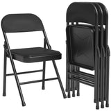 Garvee Folding Chairs Set of 4, PU Upholstered, Metal Frame, 350 lbs Capacity, Portable, Dining Room, Office, Camping - Black
