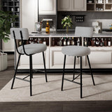 Garvee Bar Stool Set of 4 Soft Upholstered Bar Chairs with Back and Footrest Metal Frame Counter Height Barstools Round Seat Gray