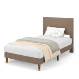Garvee Twin Size Bed Frame Upholstered Headboard Corduroy Fabric Brown Platform Bed Strong Wooden Slats Easy Assembly - Brown