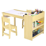 Garvee Kids Art Table with 2 Chairs, Toddler Craft Play Wood Activity Desk with Large Storage Shelves,Wood Activity Desk for Writing Drawing Suitable for Nursery & Classroom - Natural - Yellow