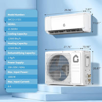 Garvee 12000 BTU Mini Split Air Conditioner & Heater – 21 SEER2 Inverter, Ductless Wall-Mounted, 230V, R32, WiFi & Remote, High-Speed, ECO, Dehumidification, 24H Timer
