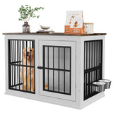Garvee 40 Inch Dog Crate Furniture With Removable Bowls And Adjustable Feet Indoor Dog Kennel For Medium Large Dogs Vintage White - 2Vintage White