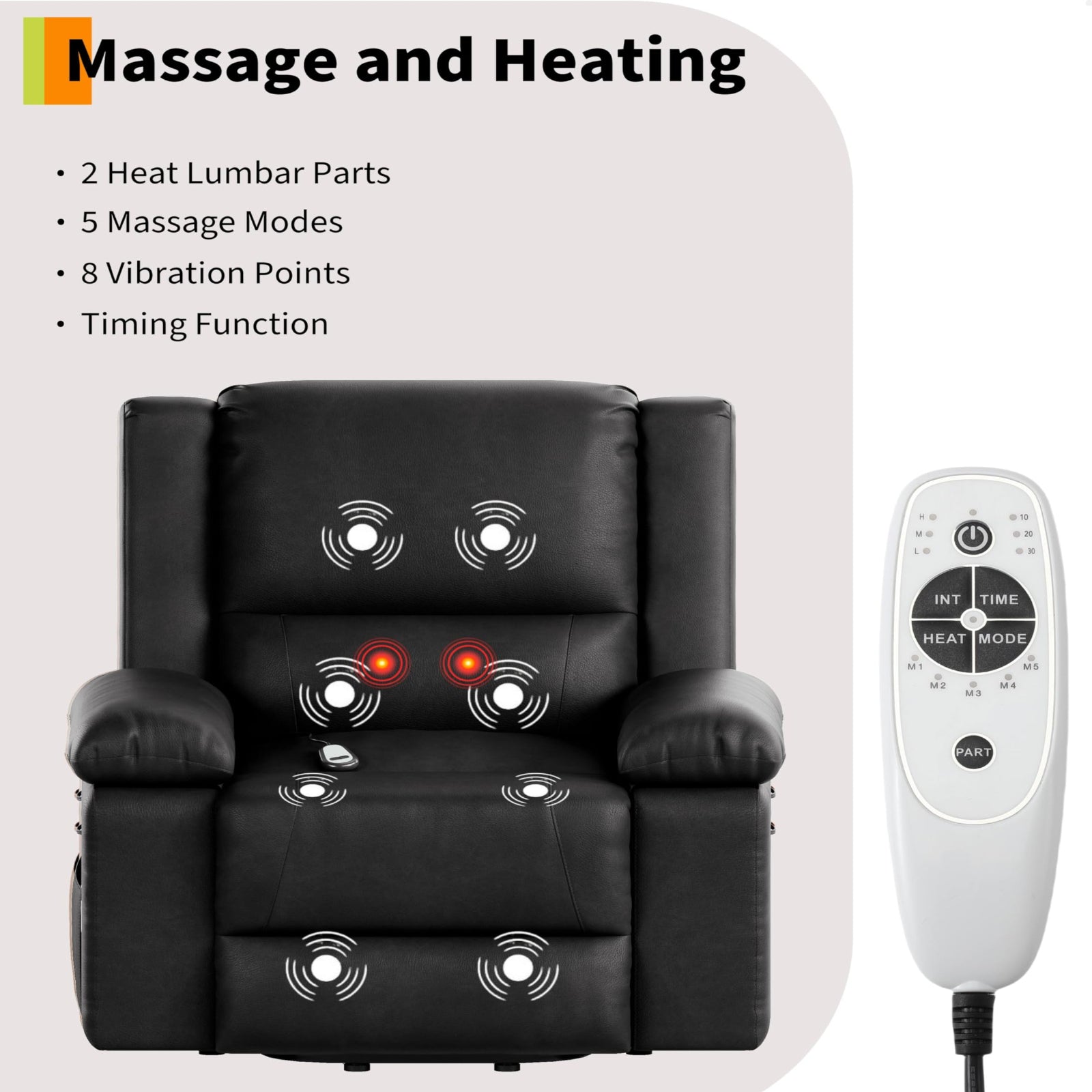 Garvee Electric Power Lift Recliner Chair for Elderly – PU Leather, Heated Massage, Adjustable Backrest & Footrest, Heavy Duty Mobility Support, 400 lbs Capacity – Black