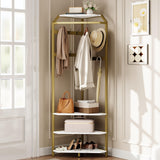 Garvee Corner Coat Rack With Shoe Bench Entryway, Corner Hall Tree With 6 Double Hooks, 20x20x71 in, Gold 02, Space-Saving Organizer - Gold-Style B