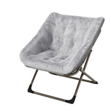 Garvee Rabbit Fur Saucer Chair Foldable Lounge Chair Metal Frame Kids Teens Adults Grey Cozy Indoor Sofa