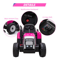 Garvee Ride - P Series: 12V Electric Tractor & Trailer for Kids, 3-6 Yrs - With RC - Rose / 25W