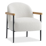 Garvee Modern Accent Chair Sherpa Fabric Metal Frame Adjustable Legs Wooden Arms Mid-Century Living Room Beige