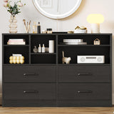 Garvee Black Dresser 4 Drawers & 6 Adjustable Shelves, TV Stand for 55 Inch TV, Bedroom, Living Room, Hallway, Entryway, Wood Cabinet