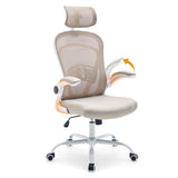 Garvee Ergonomic Office Chair With Flip-Up Armrests, Lumbar Support For Bedroom Study Student, Wide Seat, White - White