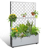 Garvee Metal Raised Garden Bed with Trellis & Wheels, Outdoor Planter Box with Privacy Screen, 71"x47"x12", Galvanized Steel, Rust-Resistant - White