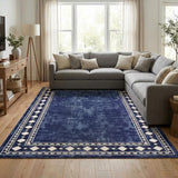 Garvee 4x6 Washable Rugs Vintage Border Area Rug for Bedroom Living Room Non Slip Blue - Border 2 - Blue